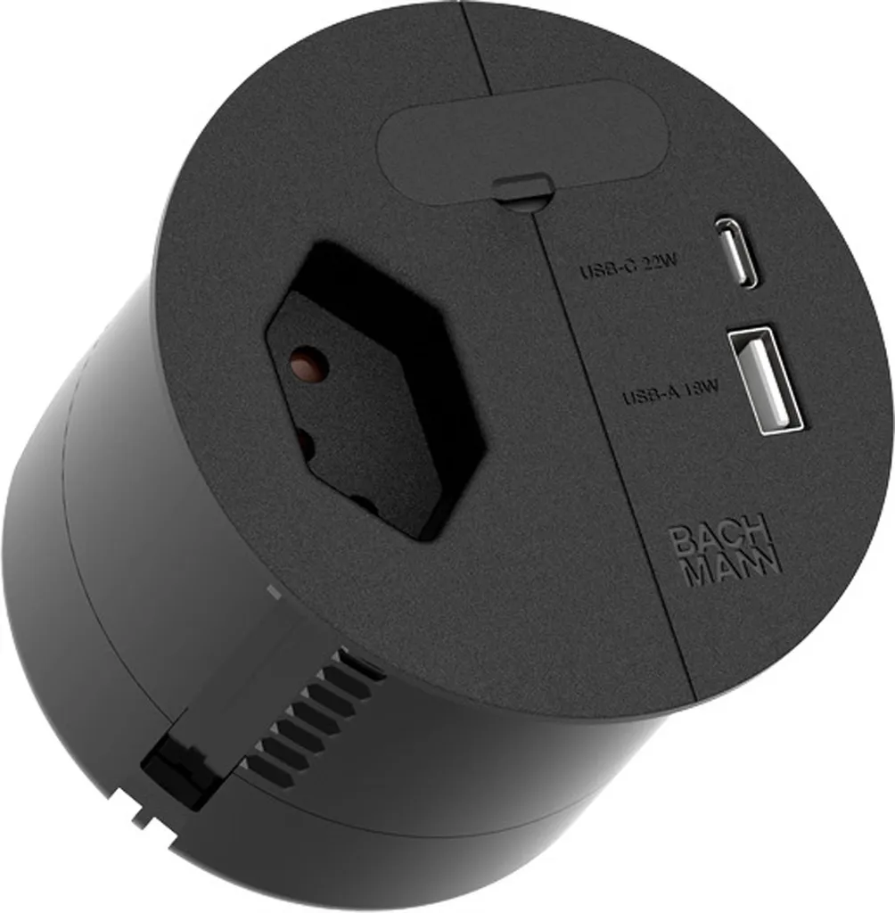 Bachmann LOOP IN CHARGE T13 Presa Ufficio USB-A/C 22W Foro Passante