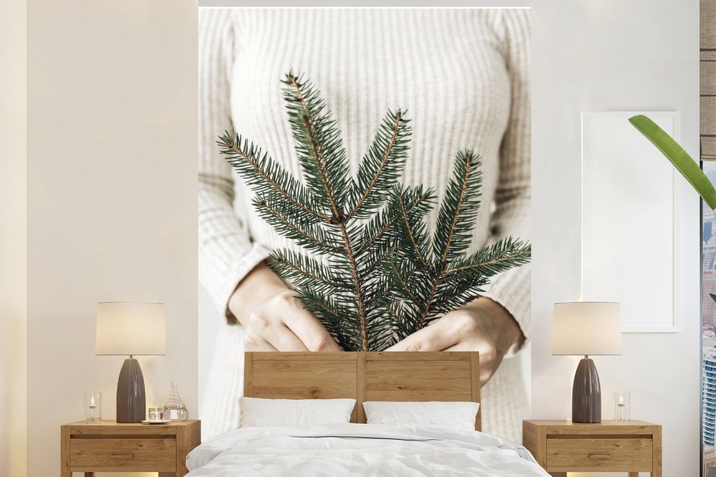 MuchoWow Fototapete für Wohnzimmer oder Schlafzimmer Wandtapete Vinyl Motivtapete Tannenbaum - Zweig - Pullover - 170x260 cm - Wohnzimmertapete