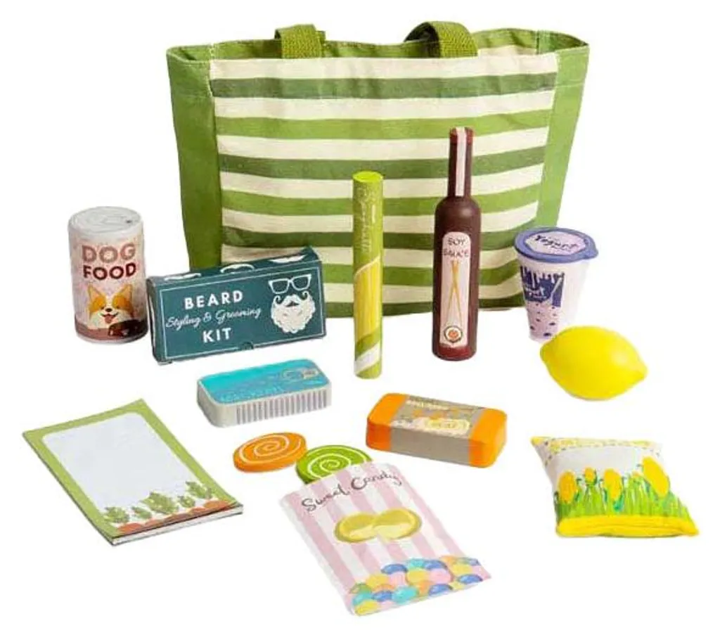 Panier de Courses en Bois Durable Jouet d'Éveil 17 Accessoires