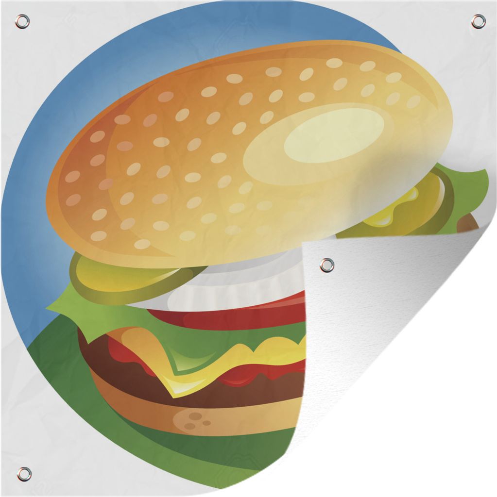 MuchoWow 100x100 cm Outdoor-Poster Gartendeko Sichtschutz Garten Poster für den Garten Eine Illustration eines vollen Hamburgers