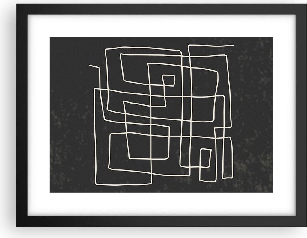 Gerahmtes Poster - Schwarzer Rahmen - Schwarzweiß Labyrinth Linie - 40x30 cm - Wand Bild - Wanddeko - Wandbilder - Kunstposter - Wandposter - Bild...