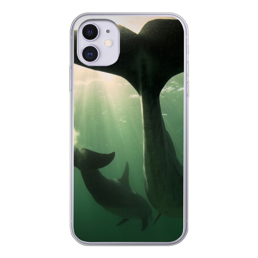 MuchoWow Handyhülle Schutzhülle Hülle für iPhone 11 Delfin - Wasser - Blau Silikon Softcase Handy Hülle - Handytasche