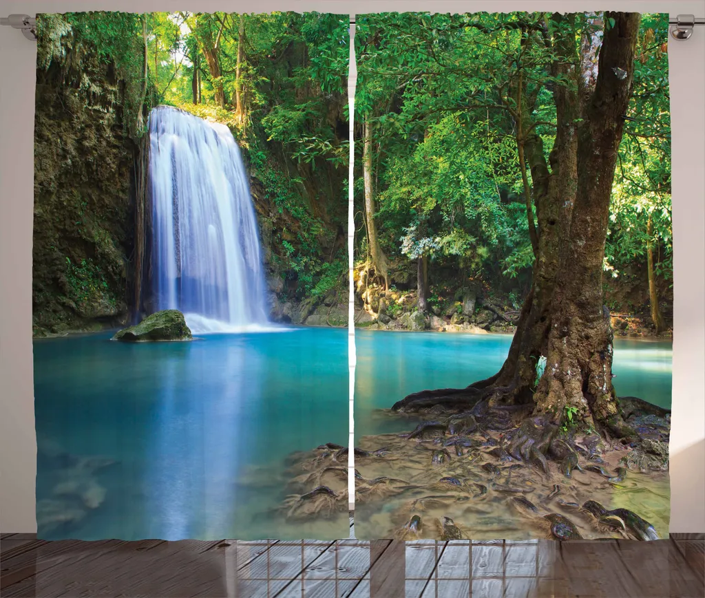 ABAKUHAUS Rideau d'eau rustique Jungle Thaïlande - 280 x 225 cm Vert