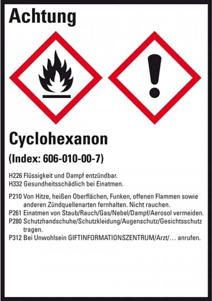 Dreifke Aufkleber I GHS-Etikett Cyclohexanon, GefStoffV/GHS/CLP, Folie, 52x7...