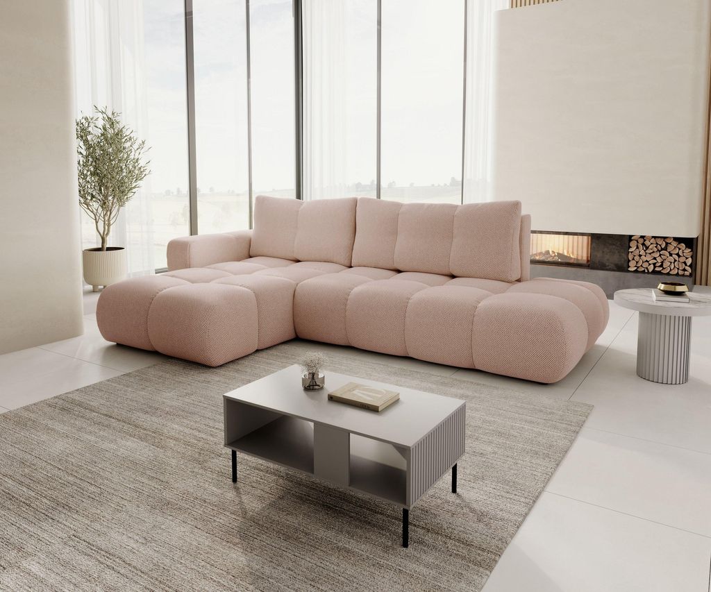 Masseno Ecksofa DUCA R-S mit Schlaffunktion L-Form, Sofa mit Bettkasten, Wohnzimmersofa, Couch, Soffa, Bettsofa, Couchgarnitur- Orange, CURIO 60