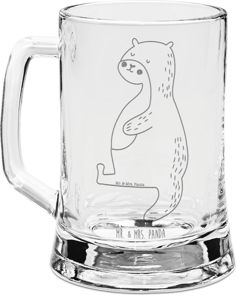 Mr. & Mrs. Panda Krug Otter Bauch - Transparent - Geschenk, Zufrieden, Bierkrug graviert, dick, Seeotter See, voll Gefuttert, Seidel, Satt, Sportmu...