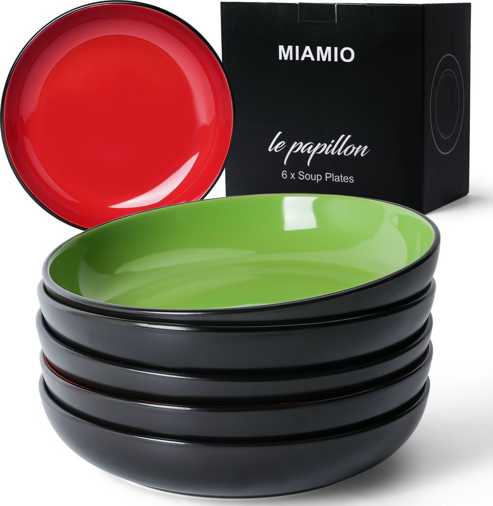 MIAMIO - Suppenteller Set,Pasta Teller Le Papillon Kollektion Bunt (6 x 900 ml)