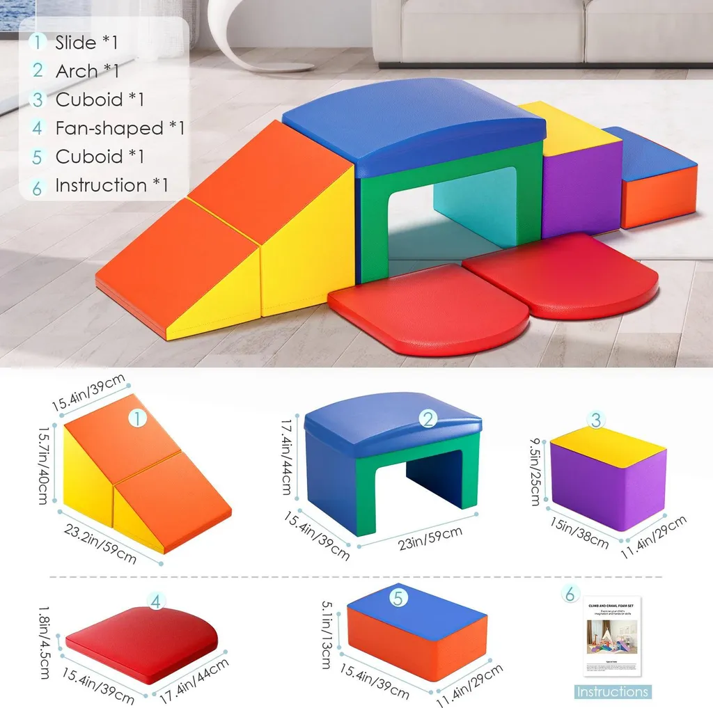 Blocs de jeu en mousse légère et cuir PU - Ensemble d'intérieur 6 pièces