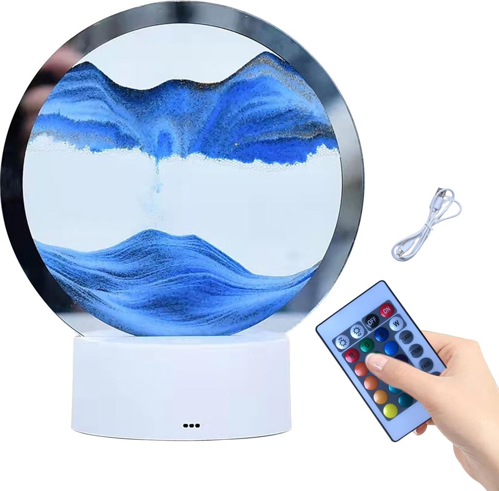 Bunte dimmbare 3D-Sandmalerei-Tischlampe mit Fernbedienung, USB, fließende Treibsandmalerei, dekorative Umgebungslampe, Schreibtisch-Ornament für...