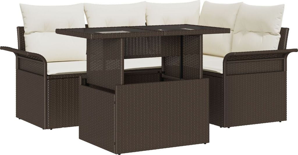 Möbel 5-teiliges Garten Sofa Set mit Kissen Braun Poly Rattan - Gartensofas 3348274