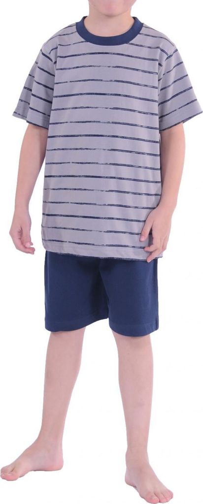 Jungen Kinder Shorty Pyjama kurzarm und mit Streifenoptik 171 505 90 741 ; grau , 116