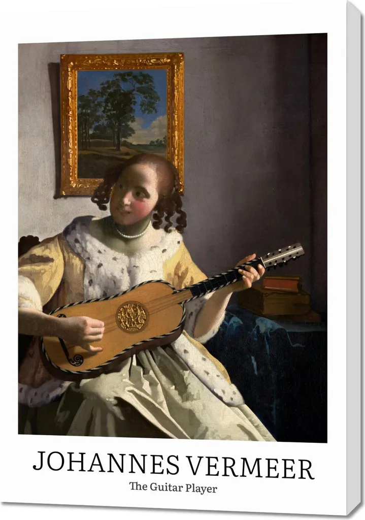 Quadro 70x100 Vermeer Il Chitarrista - Tela Vintage per Salotto Classico