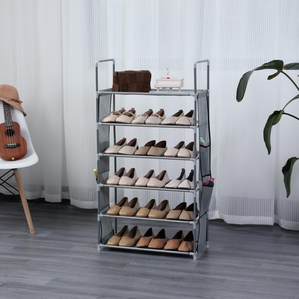 Herzberg 6-lagiges Schuhregal - 47 x 100 cm, Schwarz Produktbild 