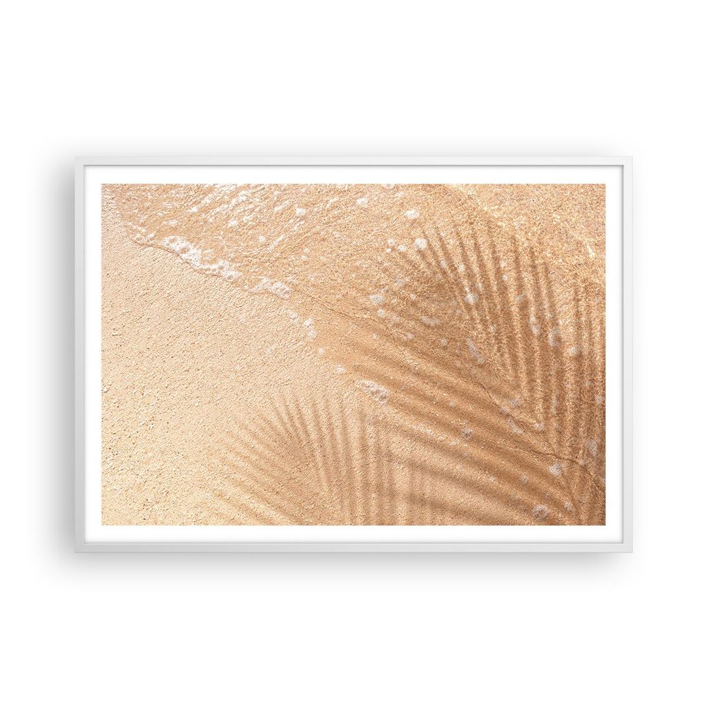 Gerahmtes Poster - Weißer Rahmen - Sand Schatten Blätter - 100x70 cm - Wand Bild - Wanddeko - Wandbilder - Kunstposter - Wandposter - Bilderrahme...