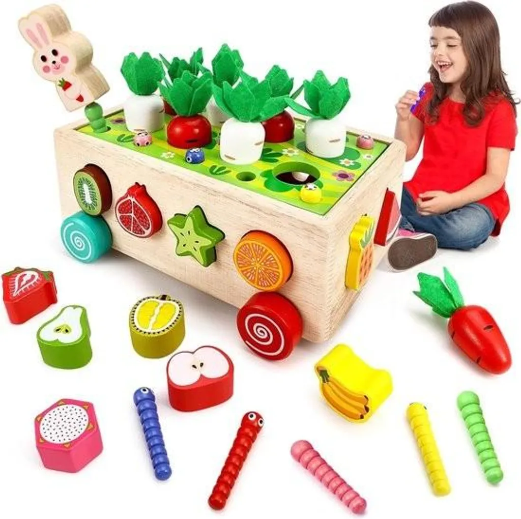 Jeu de ferme 7 en 1 Montessori en bois pour motricité fine 1-4 ans