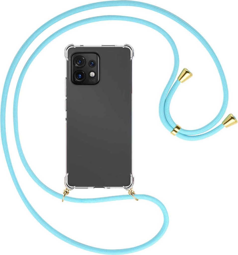 Handykette Backcover-Schutzhülle mit Band (Metall goldfarben) für Motorola Edge 40 Pro (Moto X40) - himmelblau