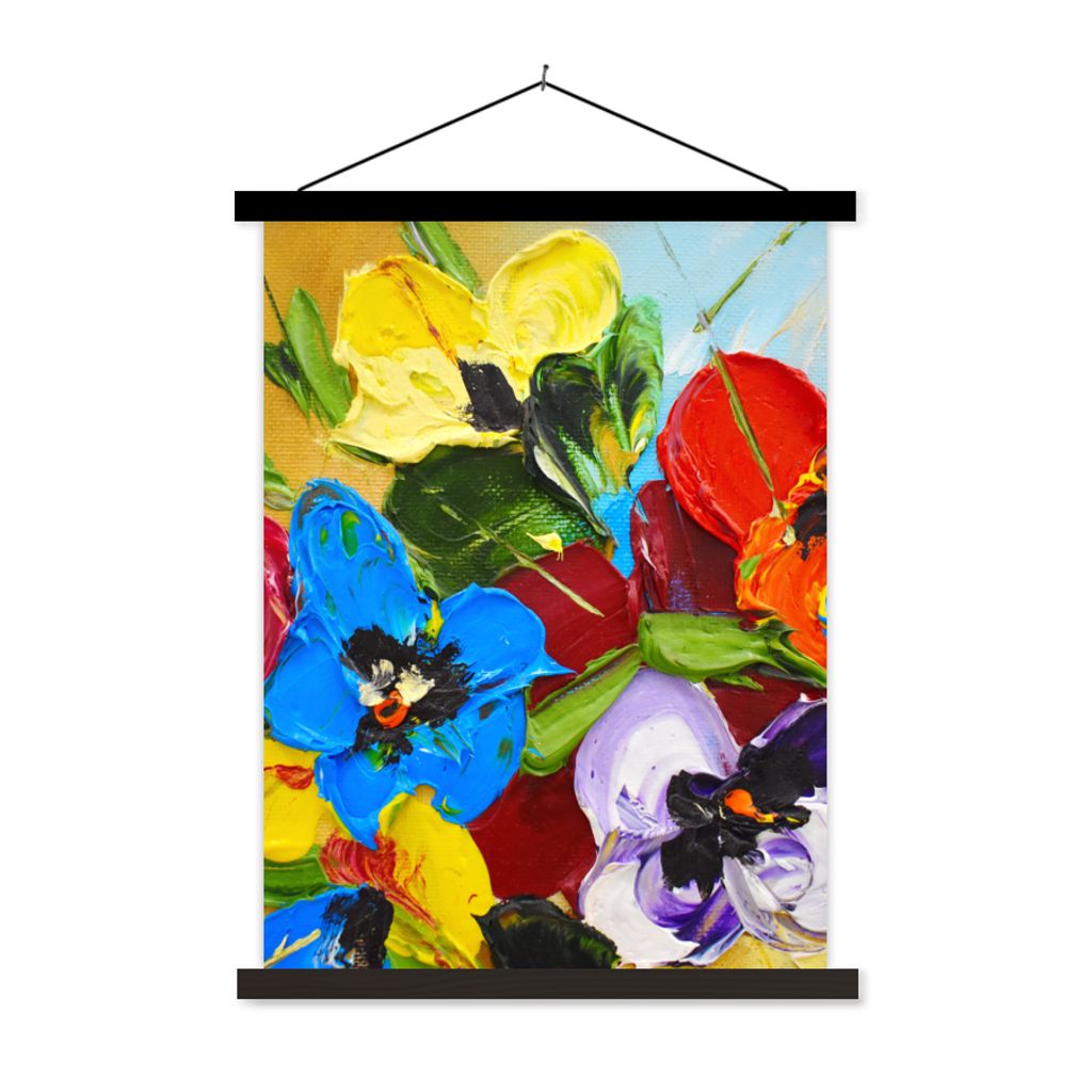 MuchoWow Textilposter Ölfarbe - Malerei - Blumen 90x120 cm mit schwarzem Rahmen - Dekoration