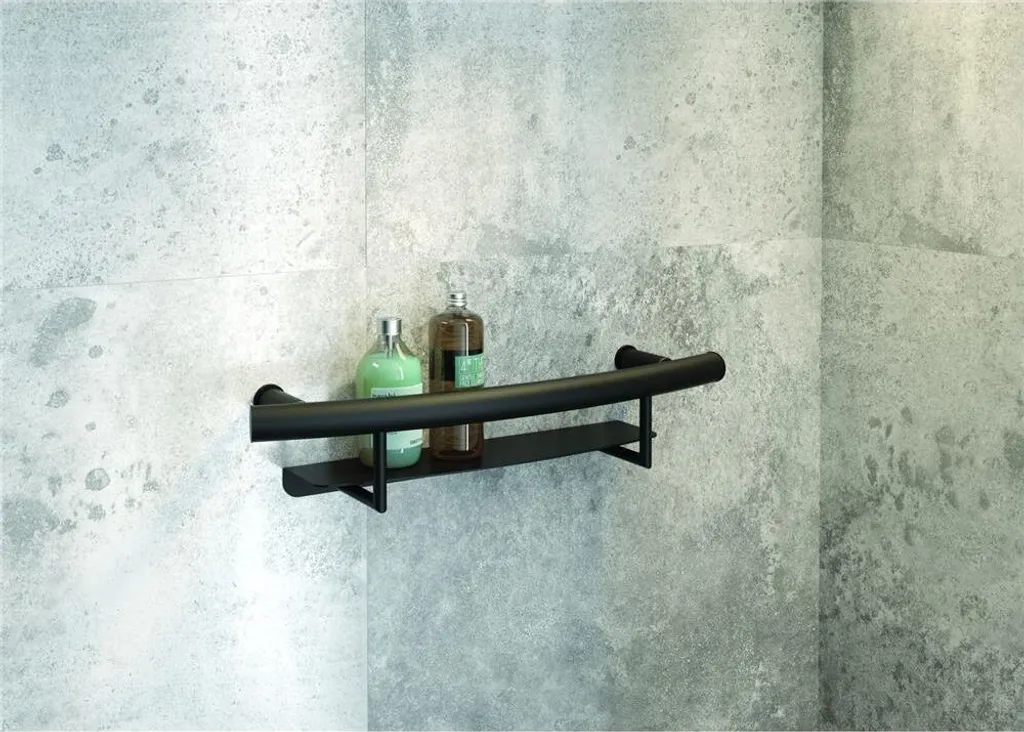 Poignée murale de sécurité noire pour douche avec tablette de bain