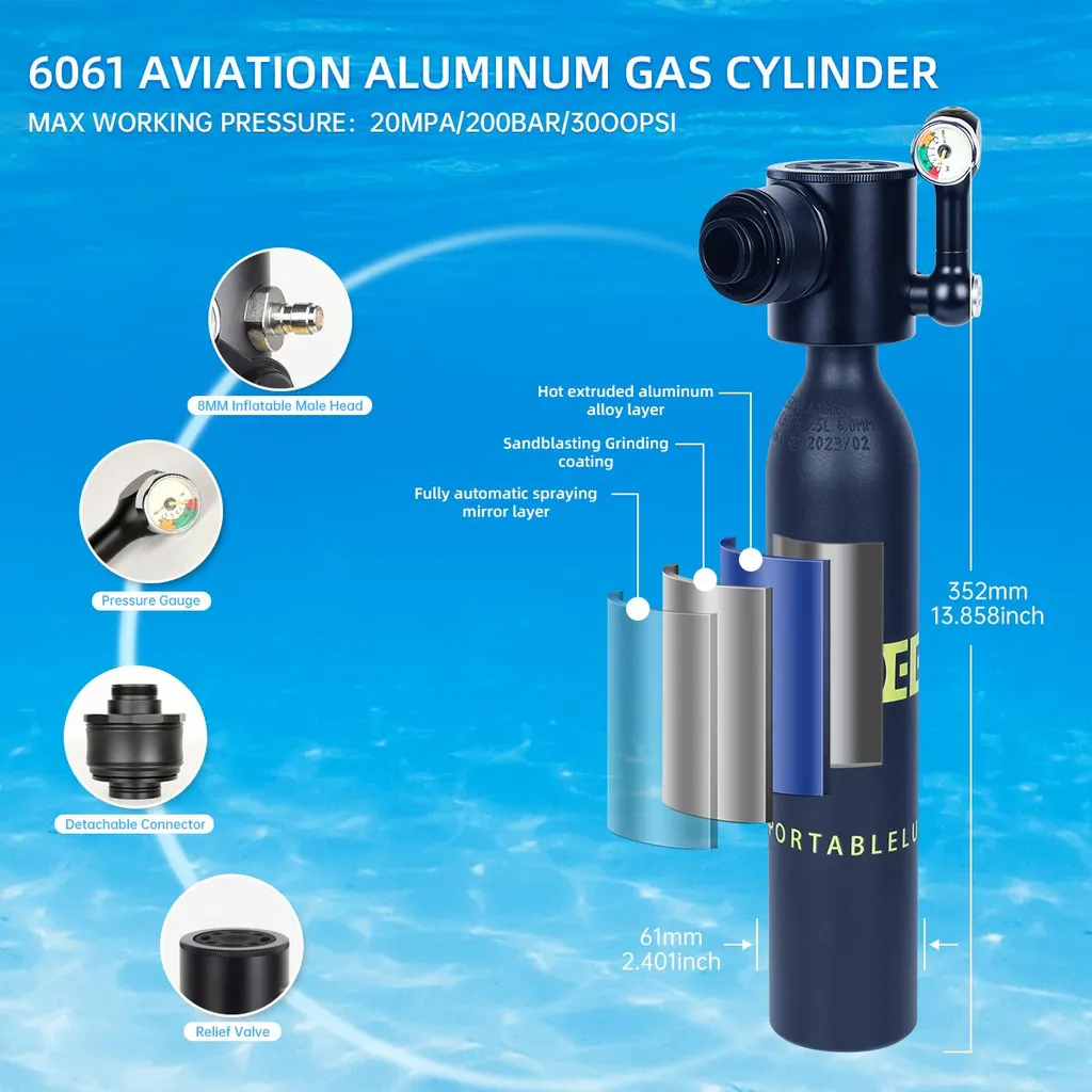 Mini-bouteille de plongée noire : respirez librement sous l'eau sans tuba - 2