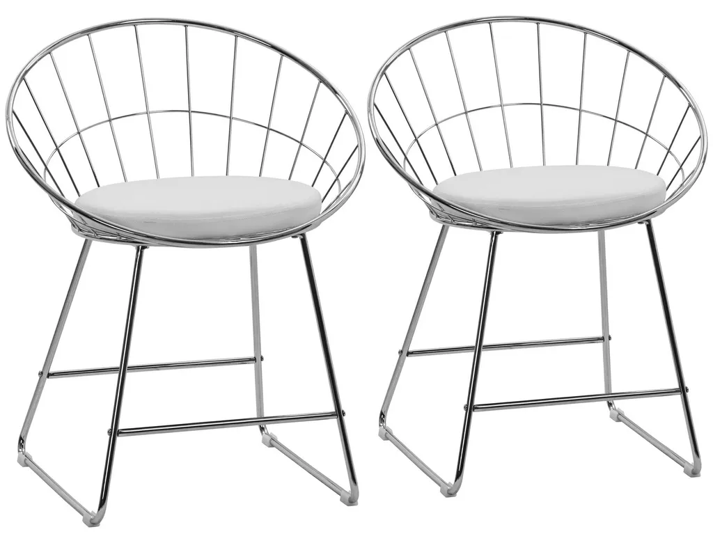 Chaises de salle à manger en métal chromé et assise blanche ALEX