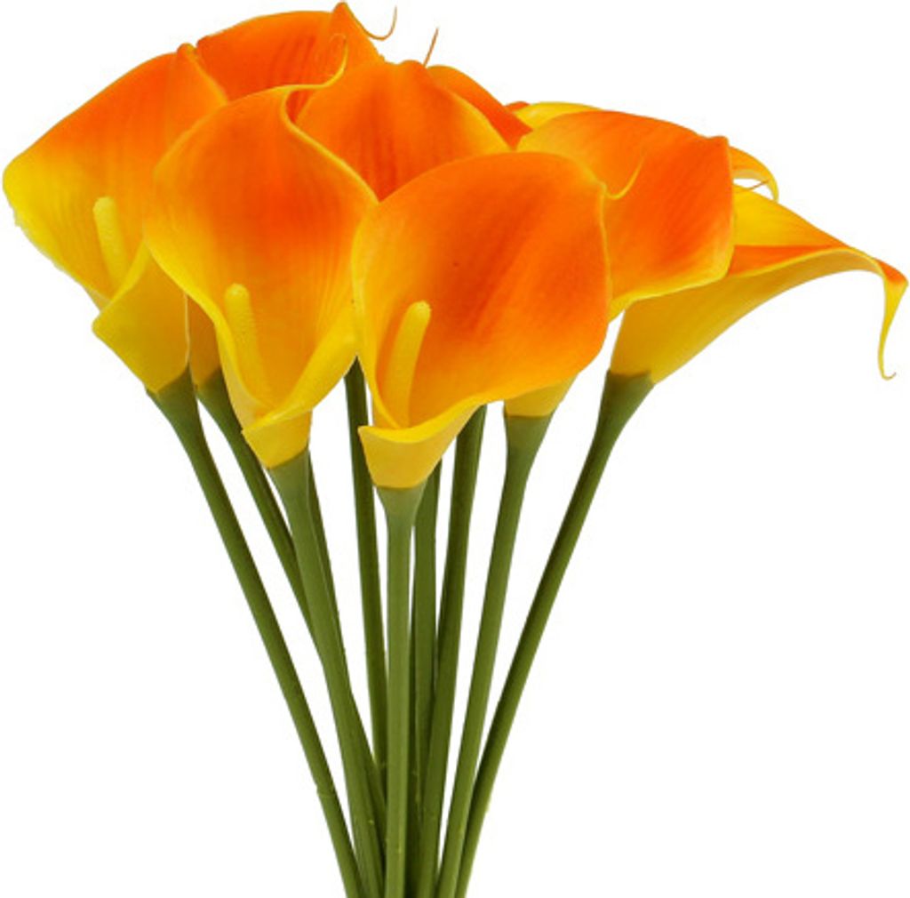 Mini Calla künstlich Gelb Orange 28cm 12 St - Deko Seidenblumen für Blumengestecke, 12 Stück
