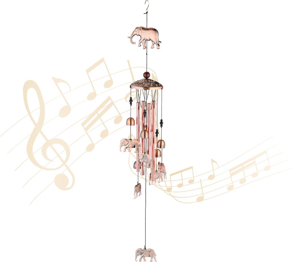 Relaxdays Windspiel, Glocken & Elefanten, Metall Produktbild 