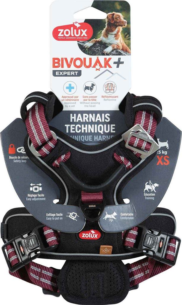 Hundegeschirr BVK, rot, 33-43 cm (XS), verstellbar, reflektierend, Sicherheitsschlaufe, für Hunde bis 5 kg