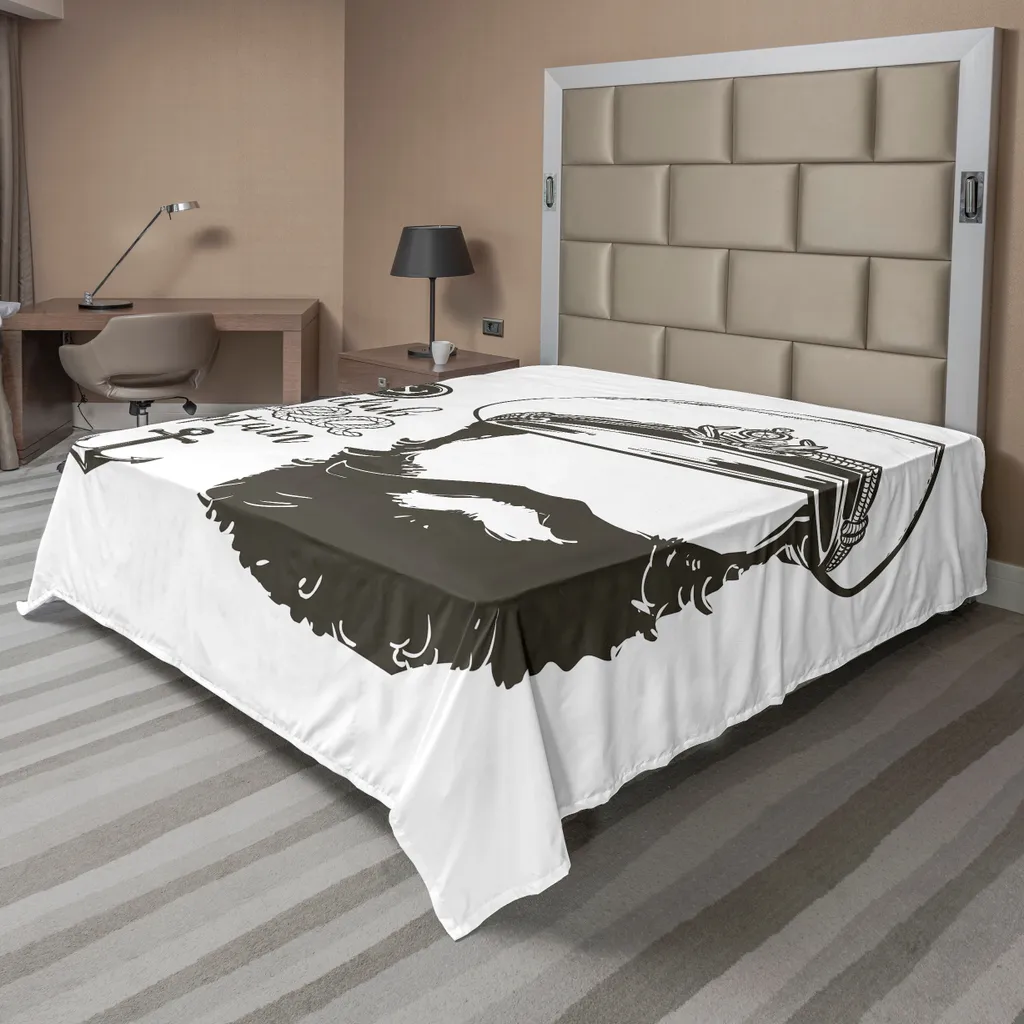 Drap de lit doux et confortable motif marin Anker marron blanc 260cm