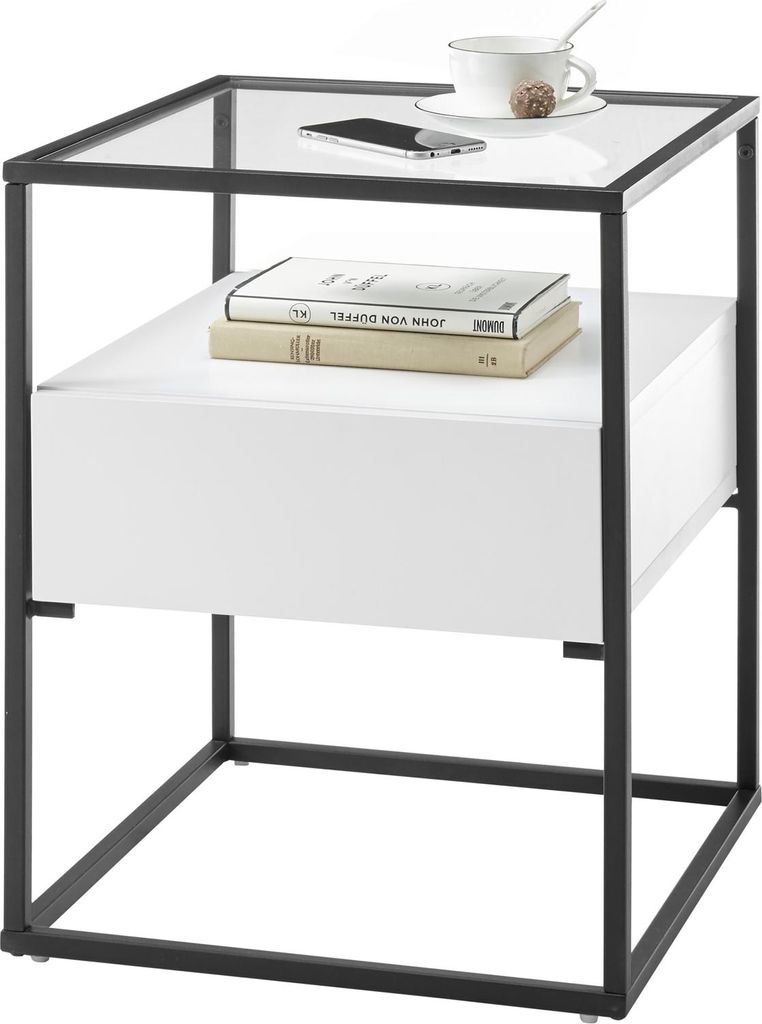 Couchtisch Evora mit Glasplatte | 43x43 | weiß