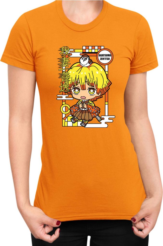 Damen T-Shirt Demon Anime Slayer Kimetsu No Yaiba Chibi Zenitsu Agatsuma, Lady M / Orange