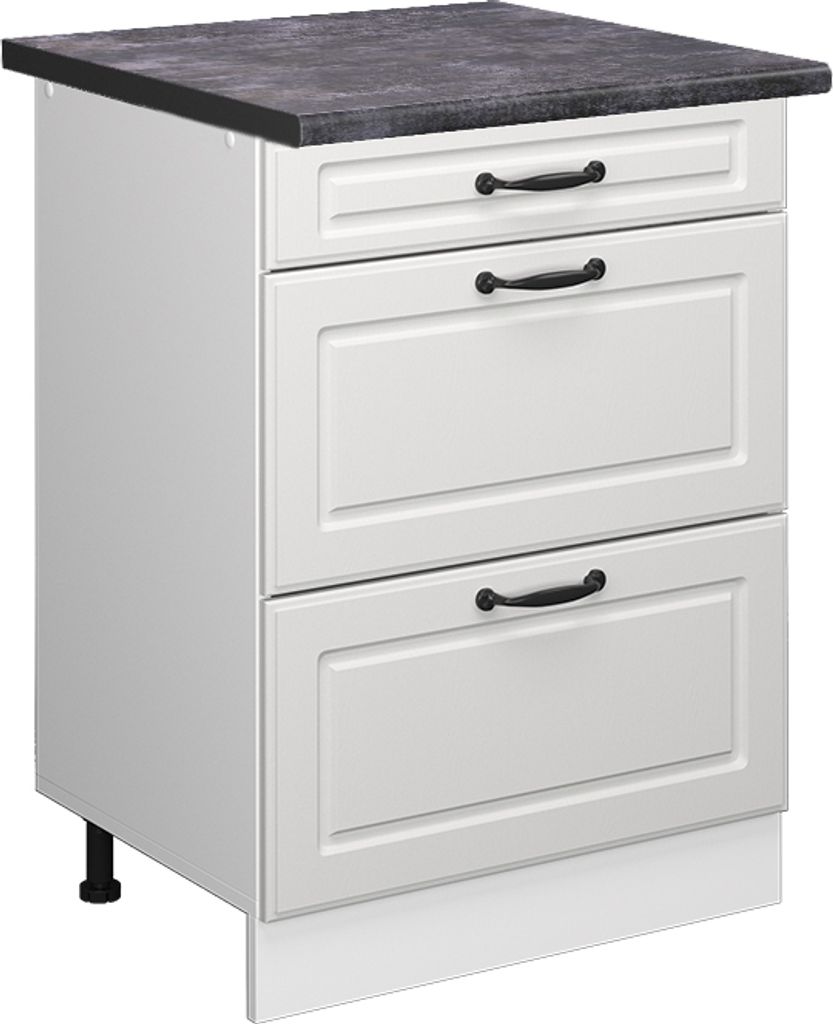 Küchenunterschrank Vicco R-Line Weiß Landhaus 60 cm mit Schubladen, AP Anthrazit, Model 45850