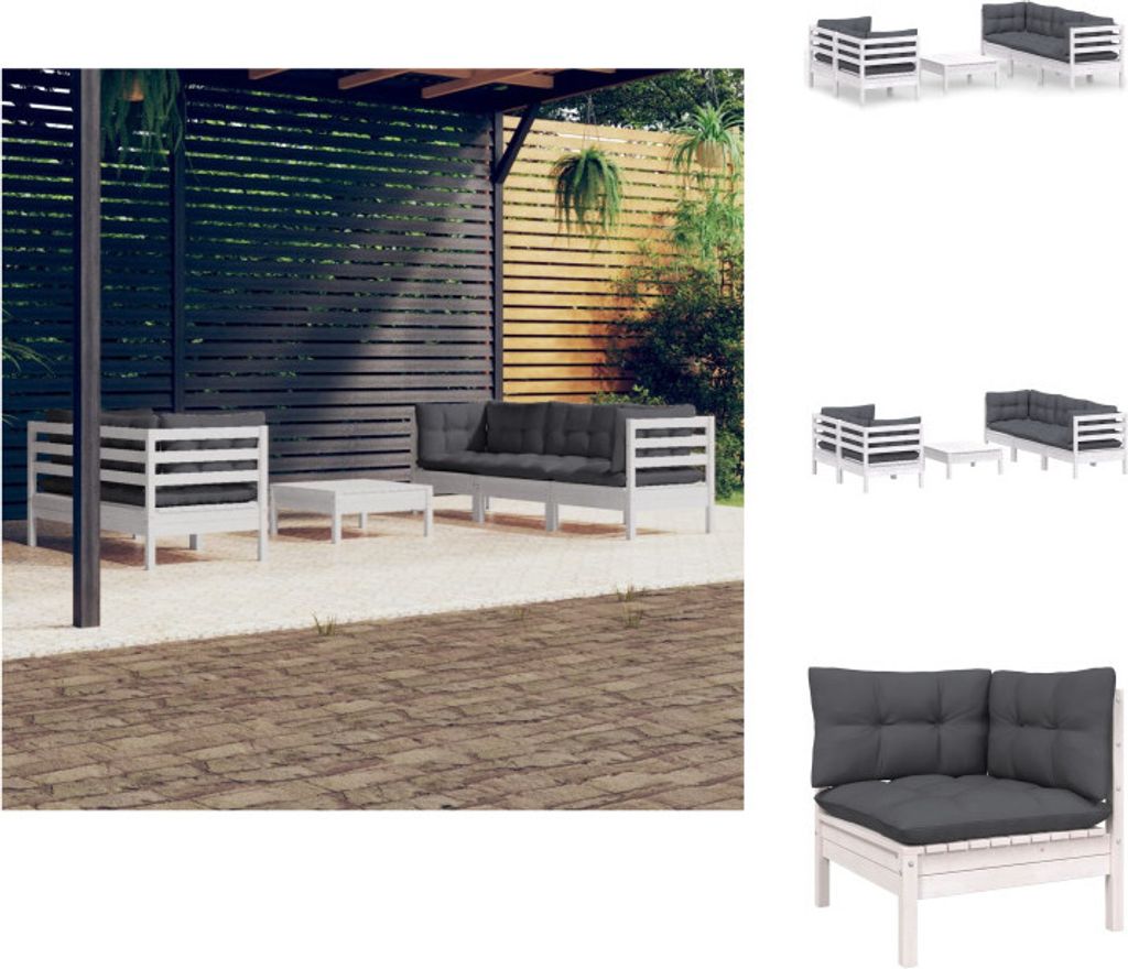 vidaXL 6-tlg. Garten-Lounge-Set mit Anthrazit Kissen Kiefernholz - Gartenmöbel-Sets