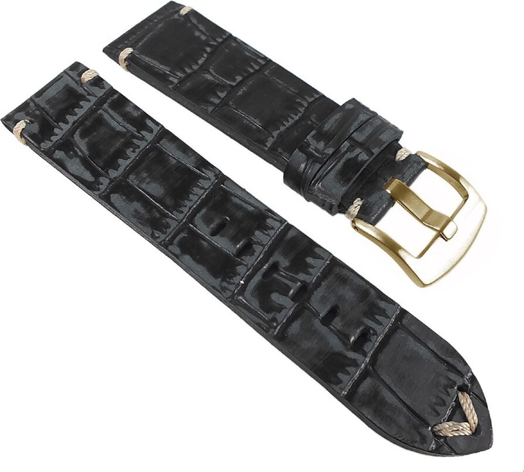 Ersatzband Antik-Kroko-Optik Leder schwarz Graf 24967G/P, Stegbreite:22mm