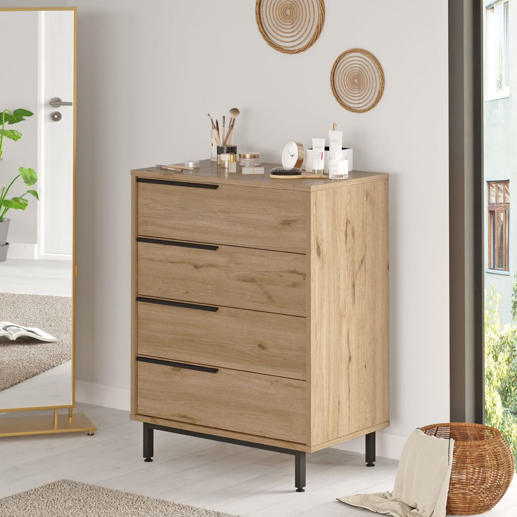 Kommode 'Vesanto' 95x75x45 cm 4 Schubladen Eiche