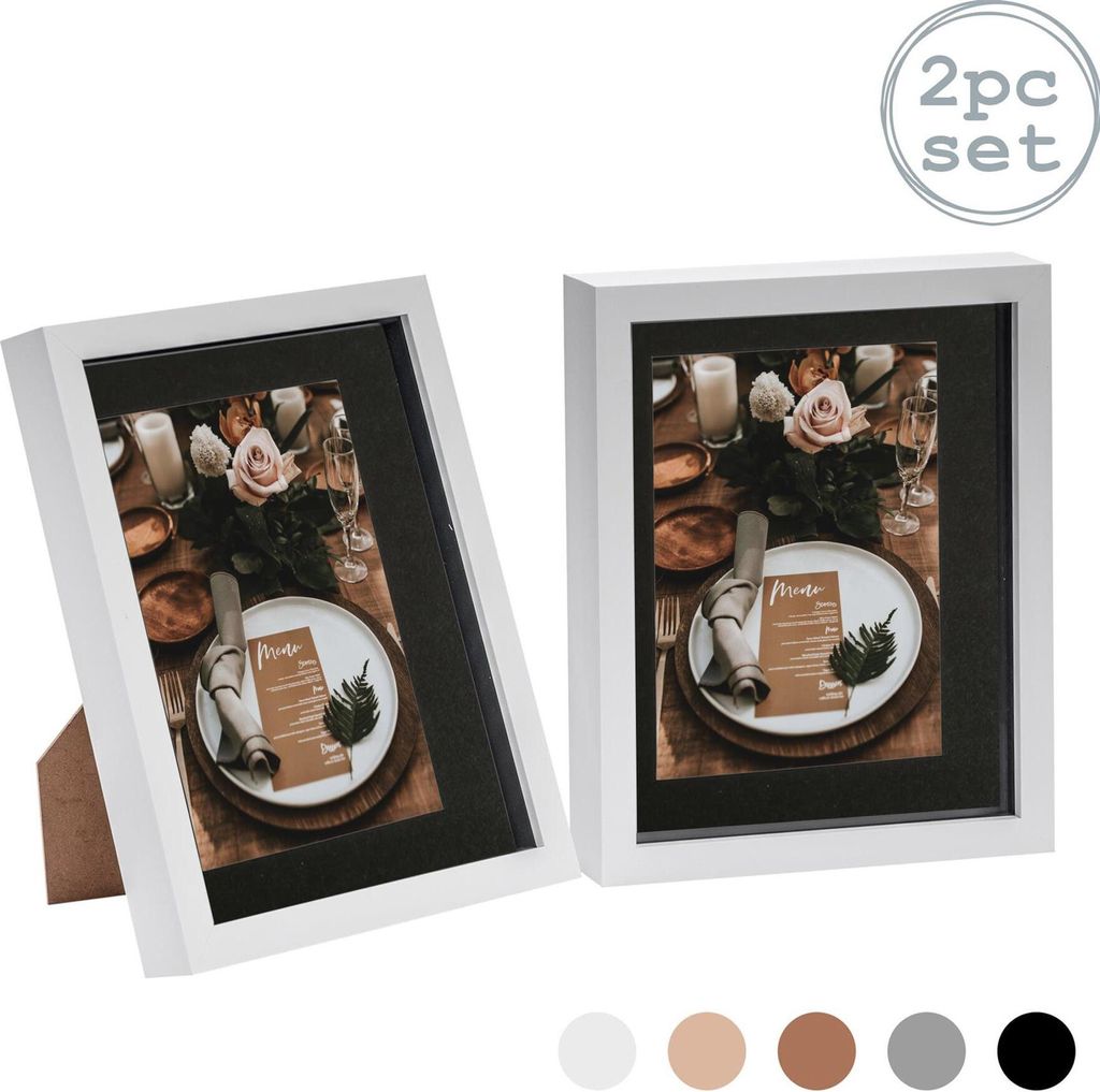 Nicola Spring Stück 2 8 x 10 3D-Schatten-Kasten-Foto-Rahmen-Set - Craft Anzeigen Bilderrahmen mit 5 x 7 Montage - Glas Aperture - Weiß / Schwarz