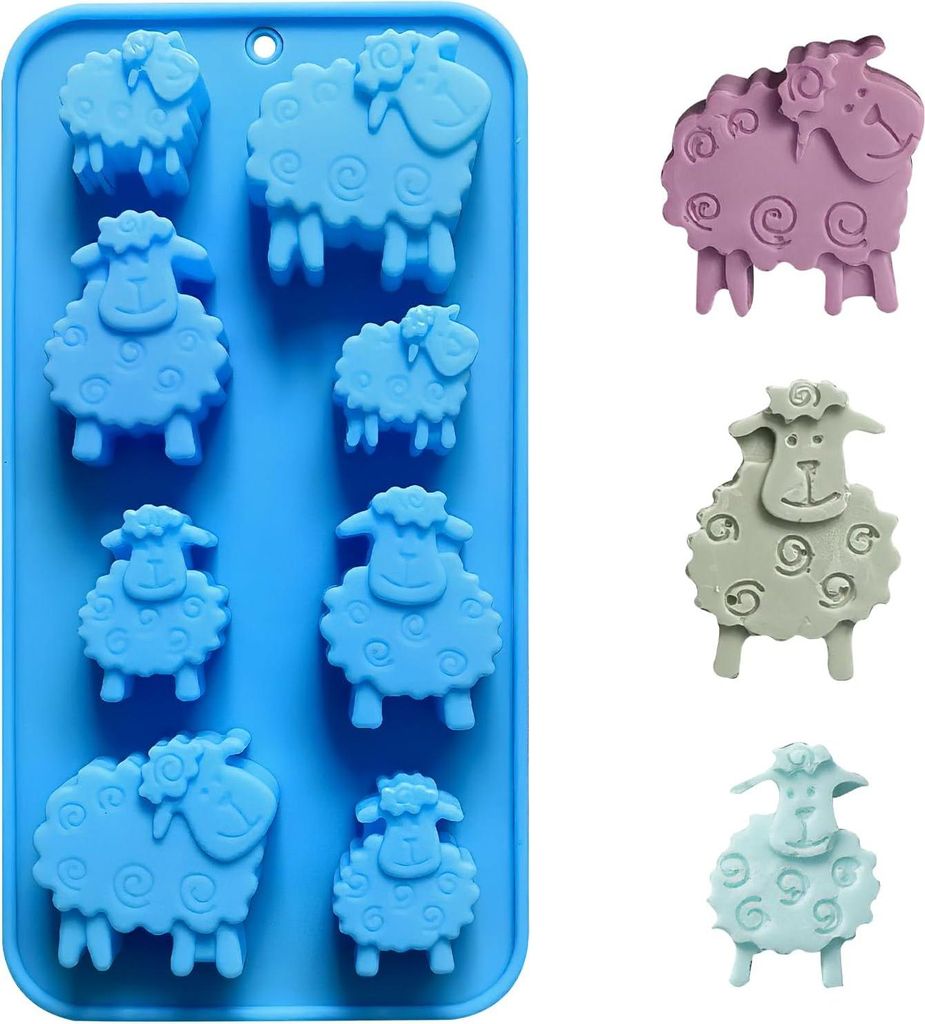 Lebensmittelechte frostbeständige Gießformen hitzebeständige Form Schaf für Schokolade Eiswürfel Gebäck DIY Weihnachten Ostern Blau