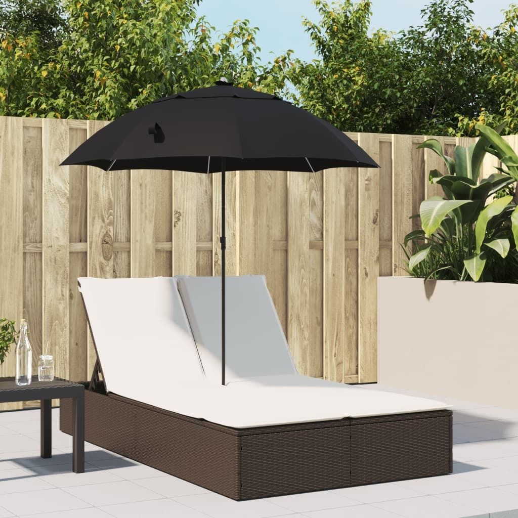 "im Angebot" Doppel-Sonnenliege - 2-Personen-Liegestuhl - für den Garten - mit Kissen & Sonnenschirm Braun Poly Rattan - Gartenliegen CC16921