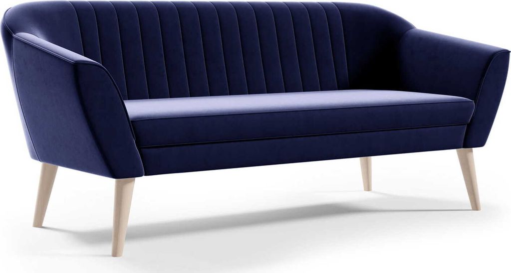 Skandinavisches Sofa Zaya 3-Sitz dunkelblau - Stoff Riviera 81