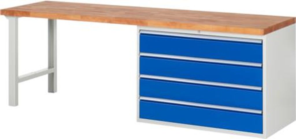 Werkbank mit 4 XXL Schubladen - Teilauszug - 180:4 - 890 x 2.500 x 700 mm (HxBxT) - Traglast 1.000 kg - Buche