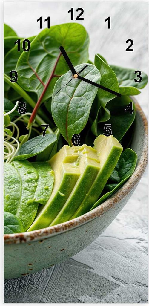 Wanduhr aus Glas mit Motiv Gesunder Salat- 30 x 60 cm - inkl. Aufhängesystem