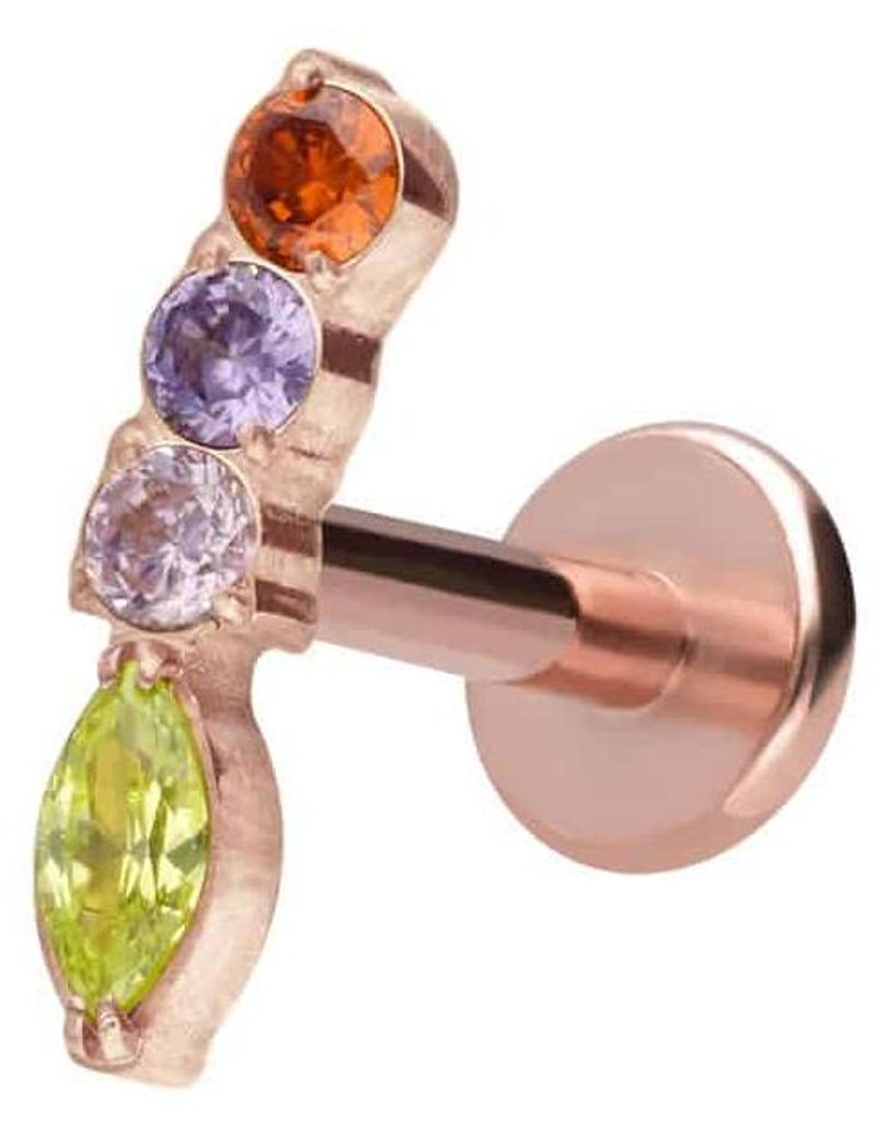 Ohrpiercing, Nasenpiercing Titan Labret mit Innengewinde BUNTER KRISTALLBOGEN RoséGold Stablänge: 7mm | Stabstärke: 1,2mm
