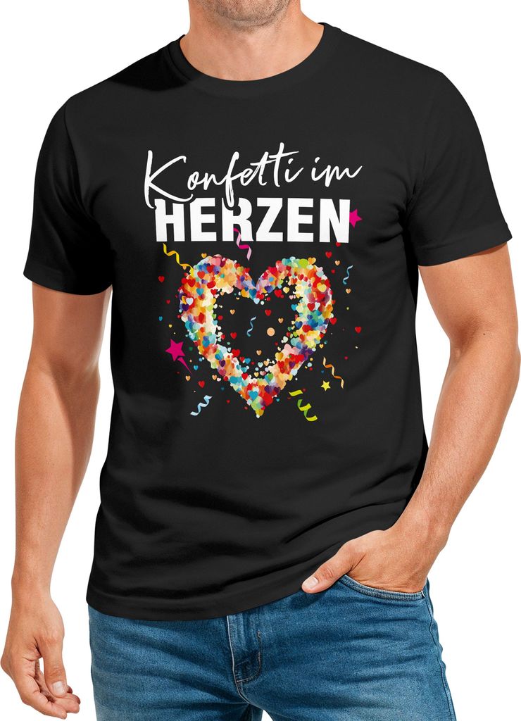 Herren T-Shirt Fasching Karneval Konfetti im Herzen Kostüm-Ersatz Verkleidung Faschingskostüme Männer Funshirt Moonworks