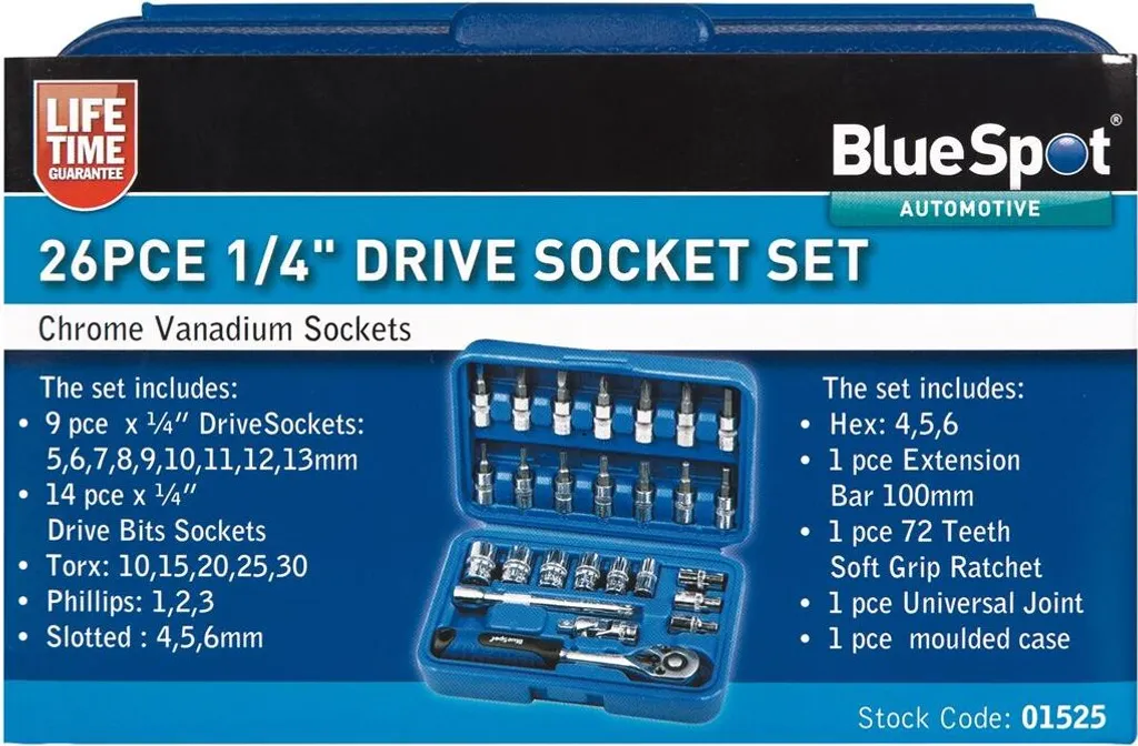 Set Bussole 1/4 Blue Spot 26pz - Acciaio Cr-V Trattato Termicamente