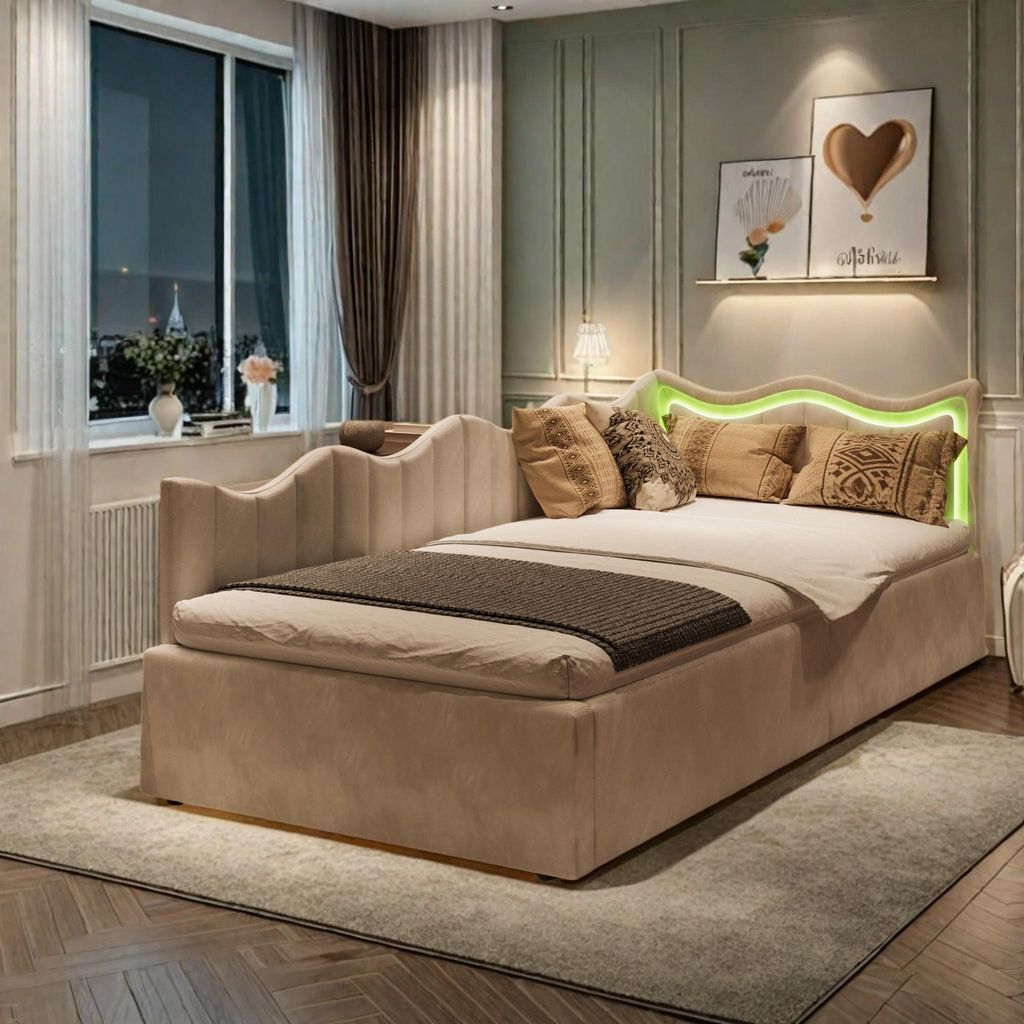 Boxspringbed 90x200, slaapbank met bedopslag, Productafbeelding 