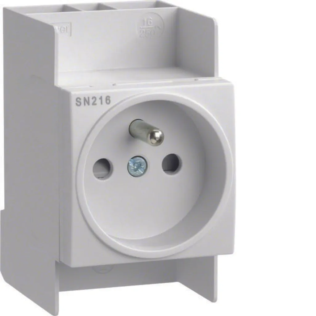 Prise de courant modulaire Hager SN216 2P+E 16A pour rail DIN gris