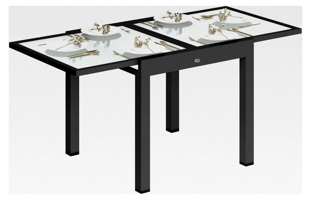 Ausziehbarer Gartentisch aus Aluminium 160x80 cm wetterfest, Buffet-Tisch mit Aluminiumrahmen, rutschfester Campingtisch für 4-6 Personen, Balkont...
