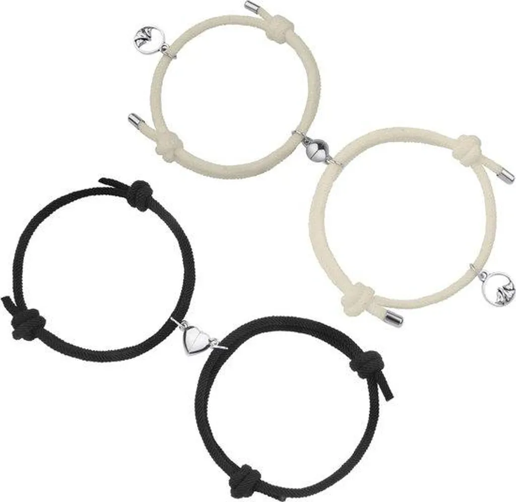 Bracelet Amitié Cuir et Cœur Réglable - Duo de Bijoux Magnétiques pour Couple
