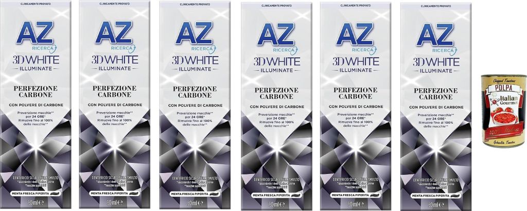 Dentifricio AZ Perfezione Carbone, Zahnpasta mit aufhellender Wirkung, mit Kohlepulver, 6x 50ml + Italian Gourmet polpa 400g