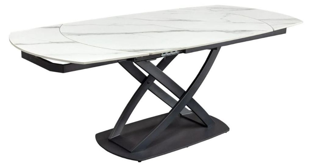 ATONIA Tisch – Ausziehbar oval 130 bis 190 cm – Tischplatte aus Keramik in weißer Marmoroptik – Metallbeine – Moderner Stil