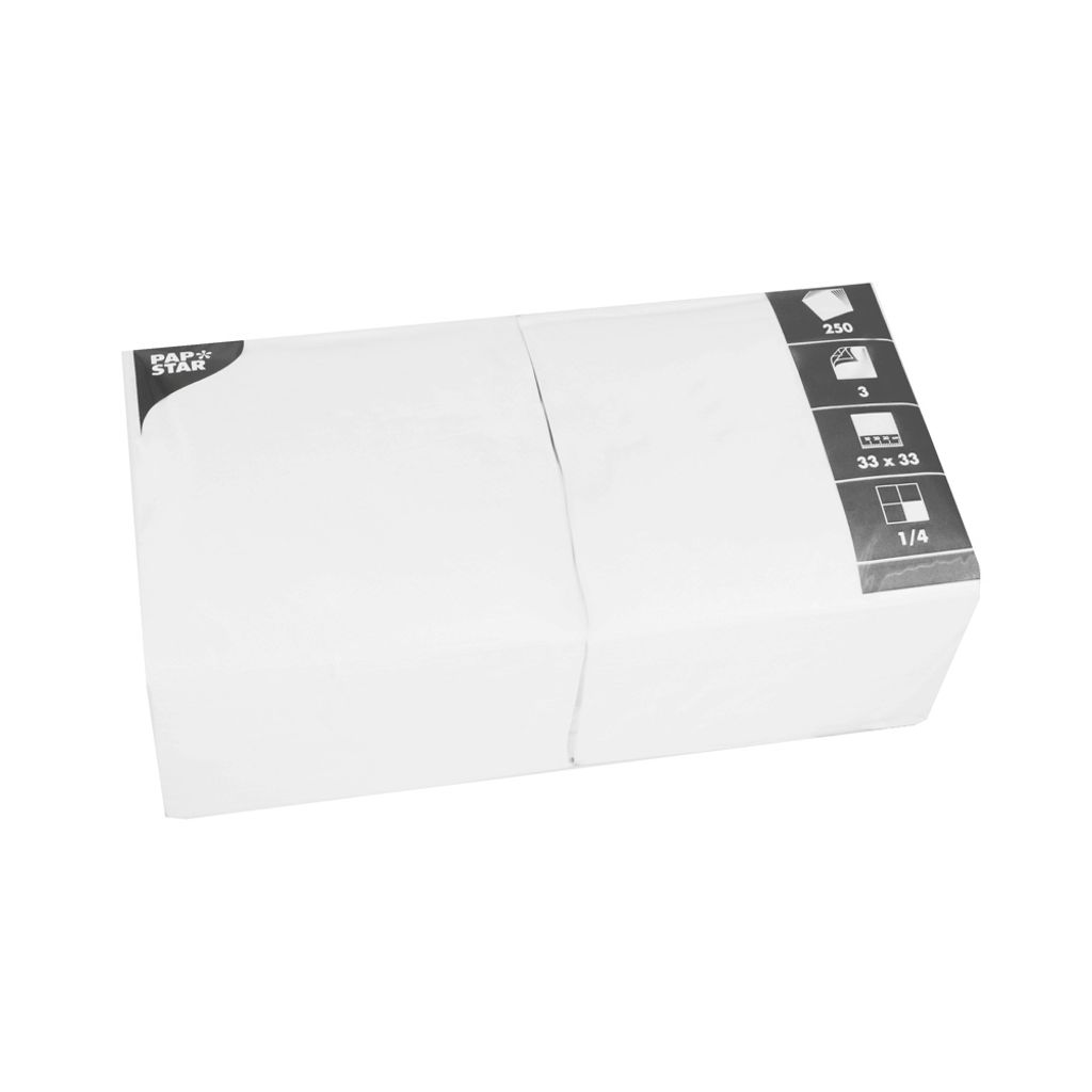 PapStar 12484 Servietten - 33 x 33 cm, 3-lagig, weiß, 250 Obrázok produktu 